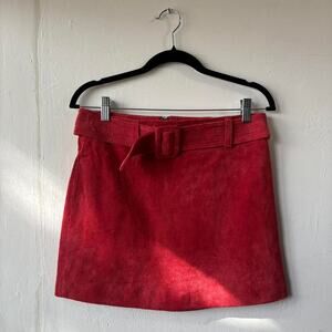 Vintage Fuchsia Leather Belted Skirt
